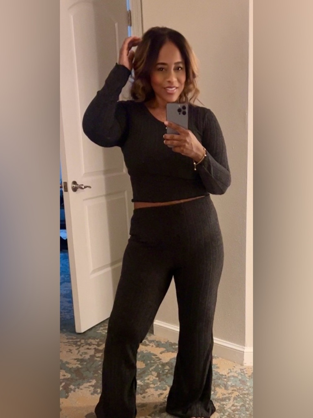 Fashion Nova Charcoal Ribbed Flare 2-piece set